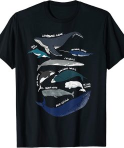 9 Types of Whales Shirt - Whale Breeds Species - Whale Lover