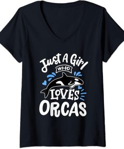 Womens Just A Girl Who Loves Orcas Orcas Lover Nature Wildlife V-Neck T-Shirt