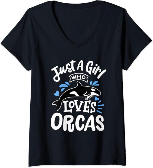 Womens Just A Girl Who Loves Orcas Orcas Lover Nature Wildlife V-Neck T-Shirt