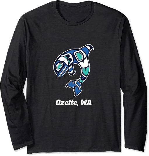 Ozette WA Native American Tribal Orca Killer Whale Long Sleeve T-Shirt