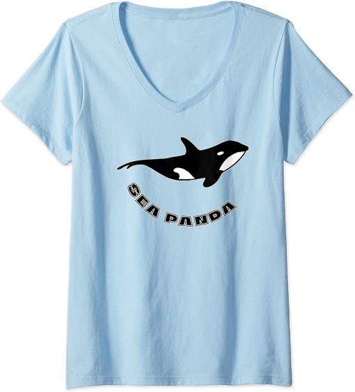 Womens Orca Or Killer Whales Are Now Called Sea Panda Due To Bears V-Neck T-Shirt