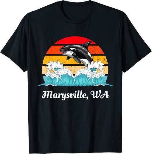Vintage Marysville WA Distressed Orca Killer Whale Art T-Shirt